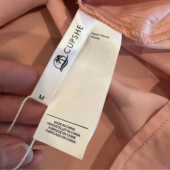 Cupshe Noelle Tie Frill Pink Smocked Chest Mini Dress Size Medium - Picture 8 of 11